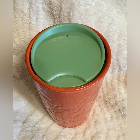 Starbucks Orange Fall Poppies  10 oz Ceramic Traveler Tumbler Lid Pumpkin Spice - Picture 4 of 6